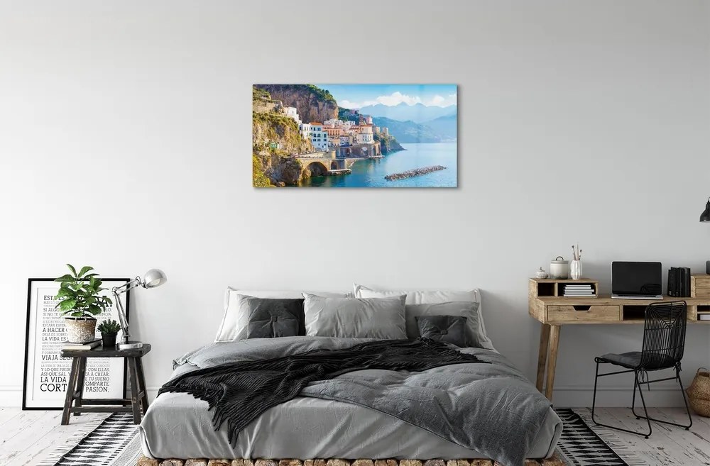 Sklenený obraz Taliansko pobrežie morské stavby 125x50 cm