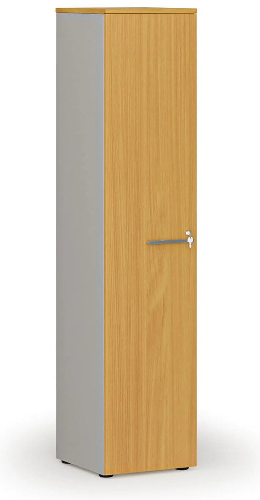 Úzka kancelárska skriňa PRIMO GRAY, 400 x 420 x 1781 mm, sivá/buk