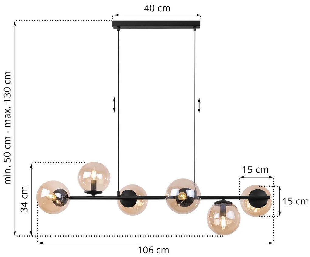 Závesne svietidlo Paris, 6x medové sklenené tienidlo, B