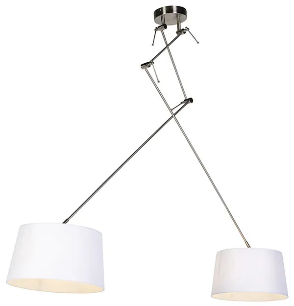 Závesná lampa s ľanovými odtieňmi biela 35 cm - oceľ Blitz II