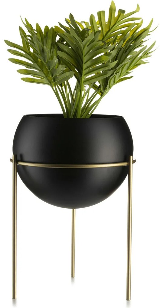KOVOVÝ KVETINÁČ SO STOJANOM LOFT 25X18 CM ČIERNA/ZLATÁ