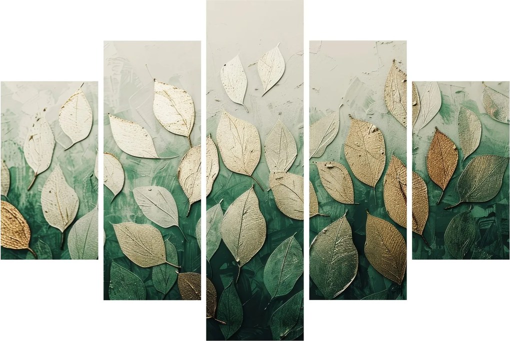 Obraz - Zlato-zelené listy (150x105 cm)