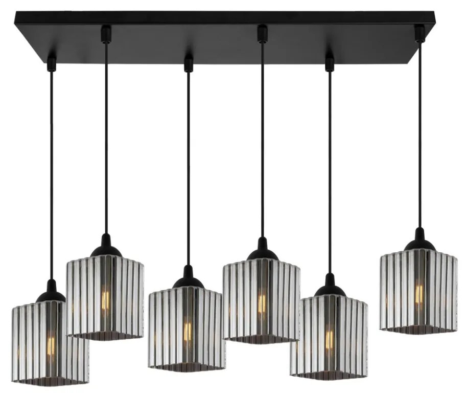 Závesné svietidlo Riffle Square, 6x grafitové sklenené tienidlo, b