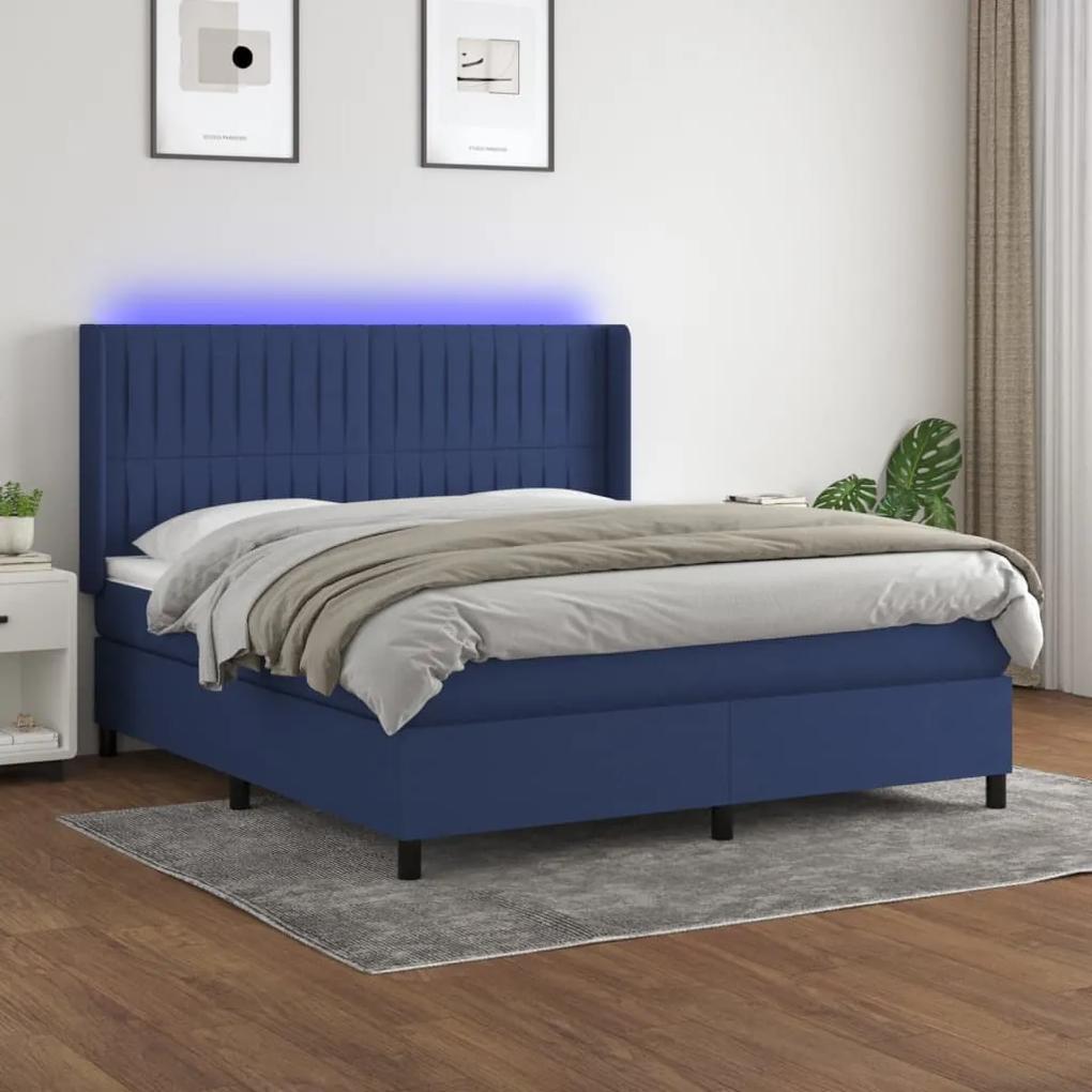 Posteľ boxsping s matracom a LED modrá 160x200 cm látka 3138491