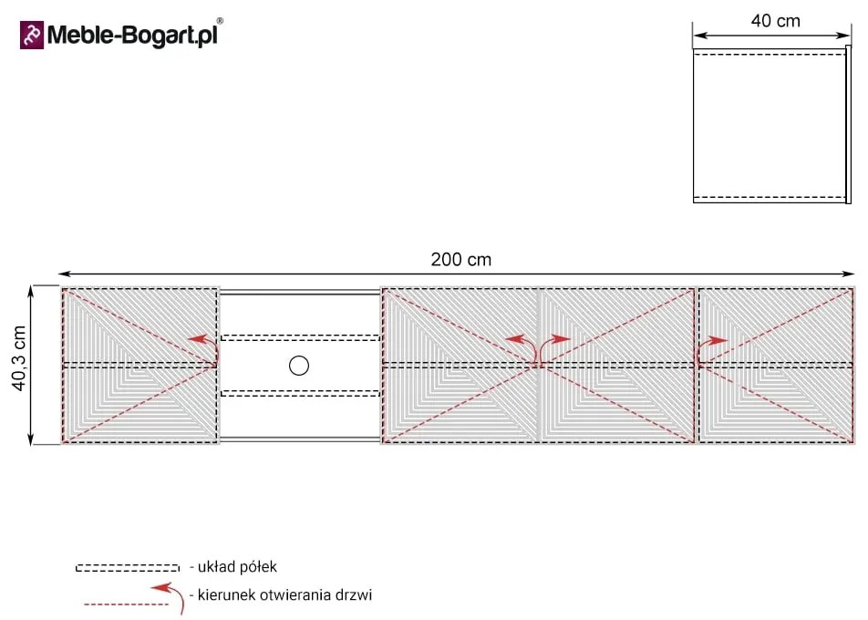 BOGART Závesná TV skrinka Asha 200 cm s otvorenou policou FARBA: artisan / matná čierna