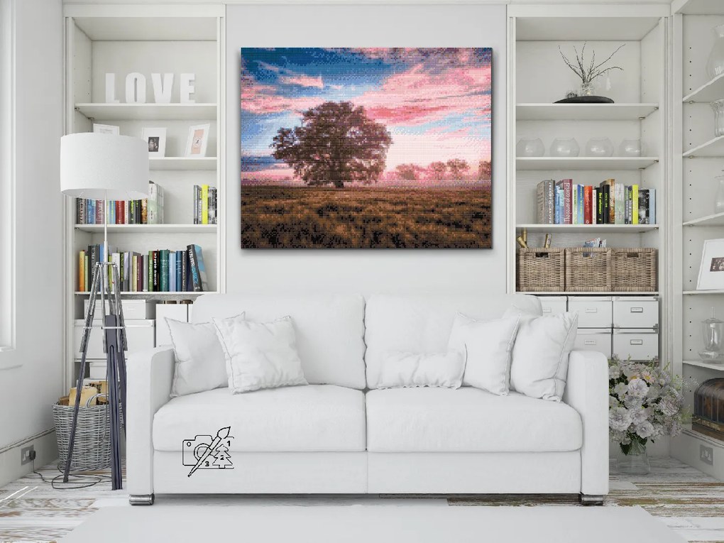 Gario Diamantové maľovanie Osamelý strom a červená obloha Rozmery: 50 x 40 cm, Rámovanie: Iba zrolované plátno, Diamanty: Štvorcové