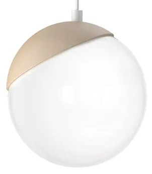 Závesné svietidlo Sfera, 1x biele sklenené tienidlo, w/drevo
