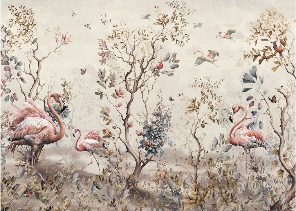 Sklenený obraz - Kresba plameniakov (70x50 cm)
