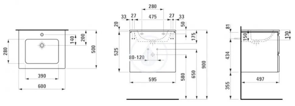 LAUFEN Pro S Skrinka s umývadlom, 600 mm x 500 mm, farba svetlý dub H8619614791041