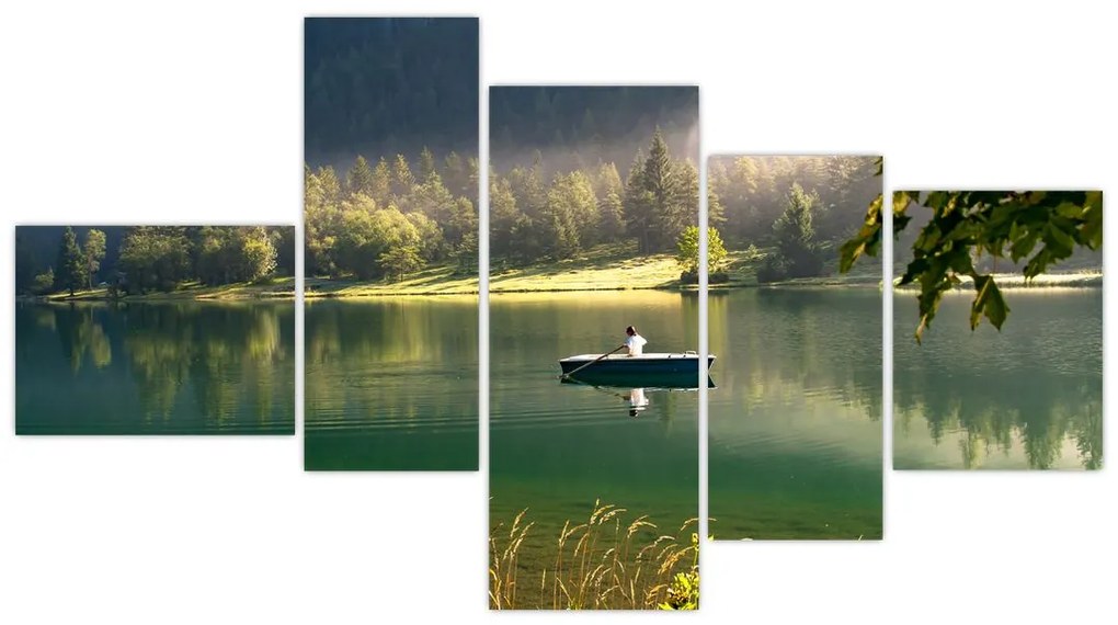 Obraz loďky na jazere