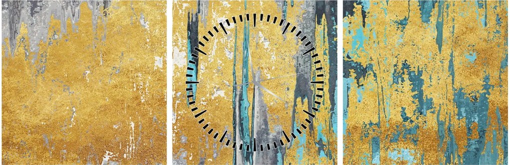 Obraz - Zlatý design (s hodinami) (90x30 cm)