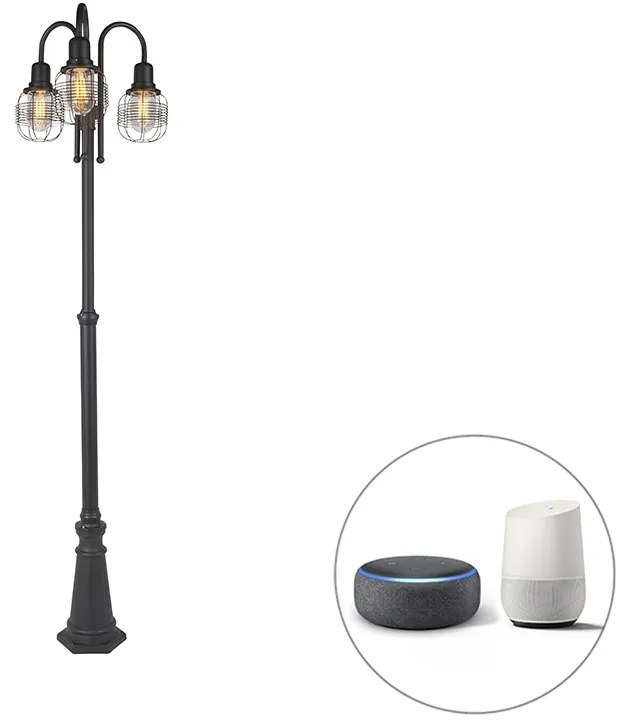 Inteligentná vonkajšia lampa čierna 3-svetlo IP44 vrátane Wifi ST64 - Guardado