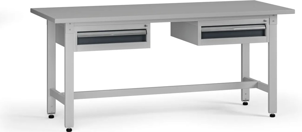 Výškovo nastaviteľný dielenský stôl G5, 1800 x 750 x 800-1000 mm, 2x kontajner, 2 zásuvky, grafit