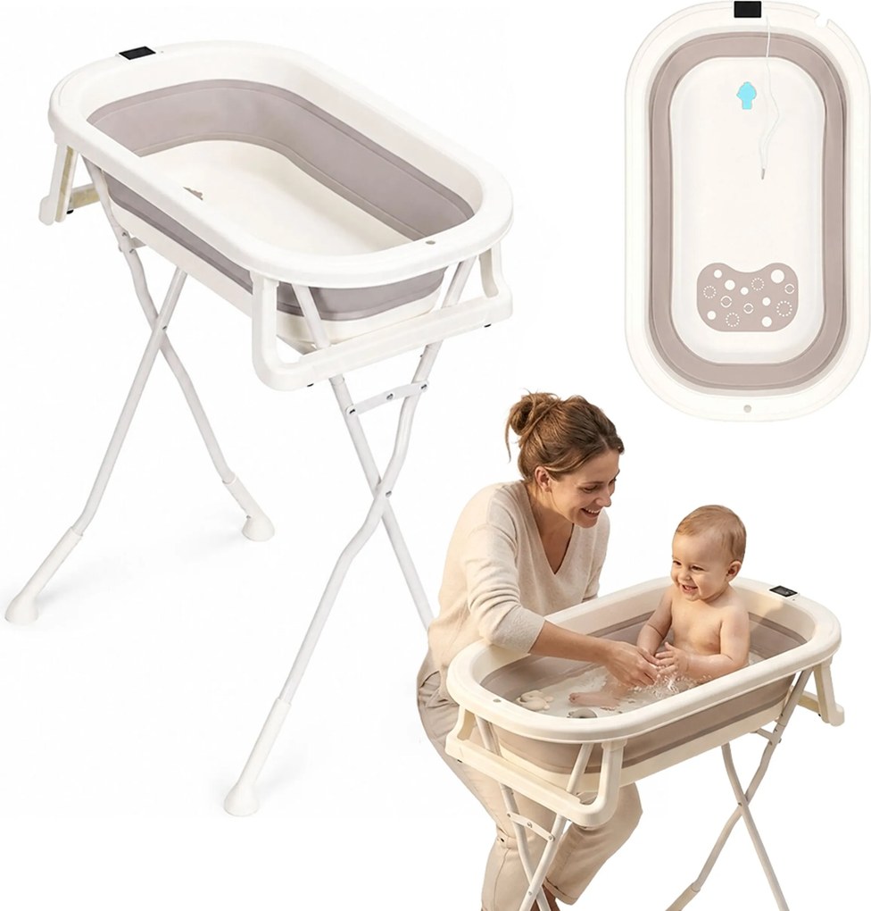 ECOTOYS Skladacia detská vaňa na stojane s odtokom, LCD teplomer, protišmyková