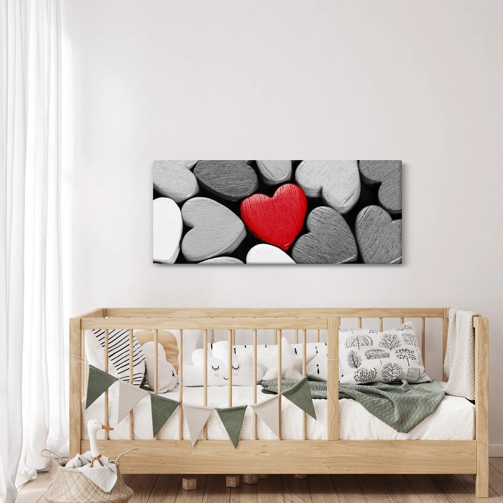 Obraz drevených srdiečok (120x50 cm)