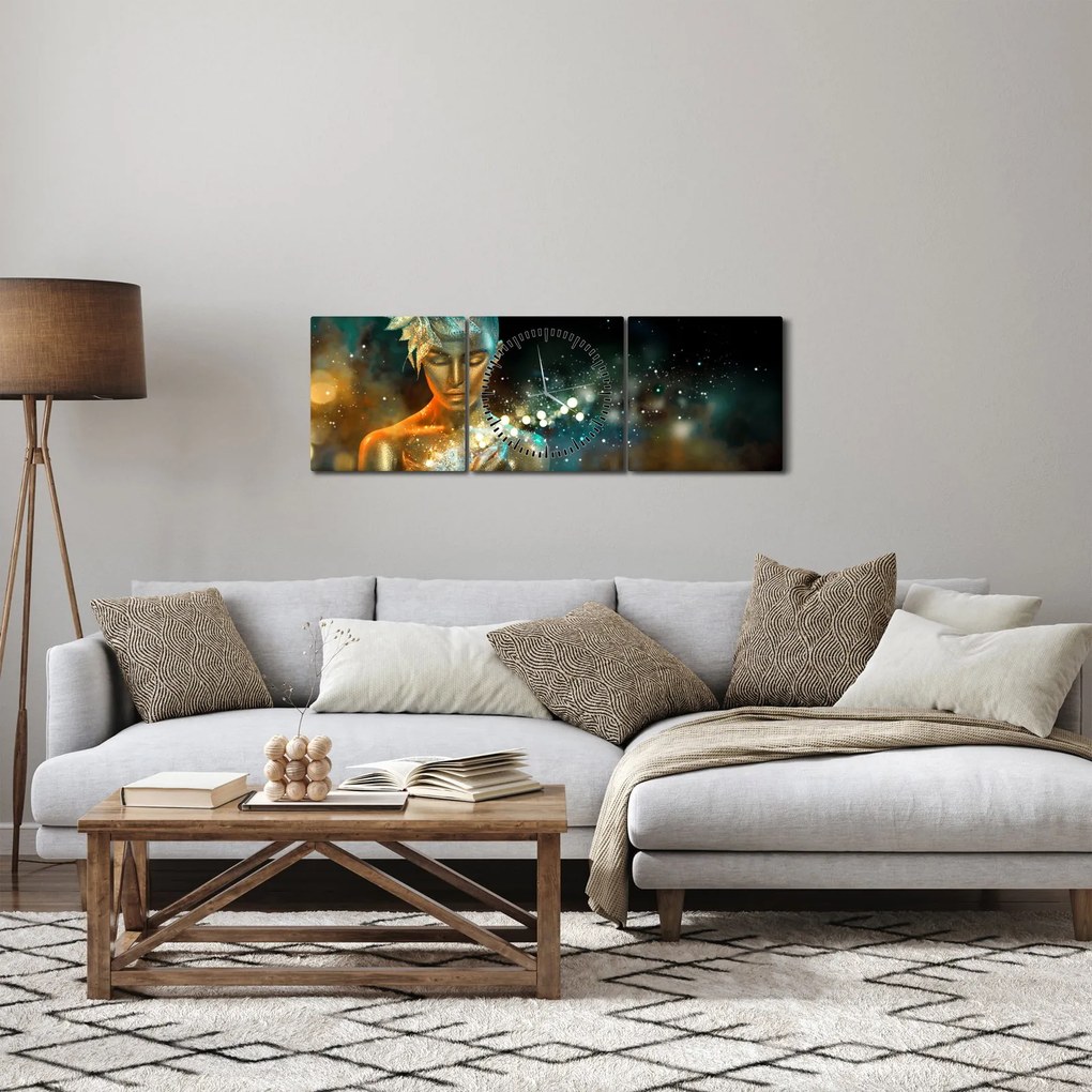 Obraz zlatej víly (s hodinami) (90x30 cm)