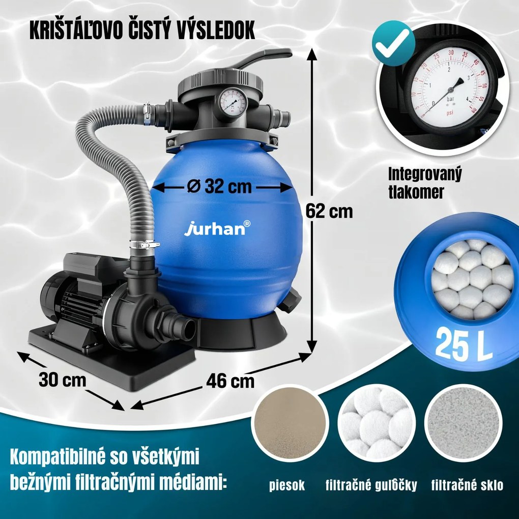Piesková filtrácia k bazénu AQUA, 10 200 l/h, modrá Jurhan