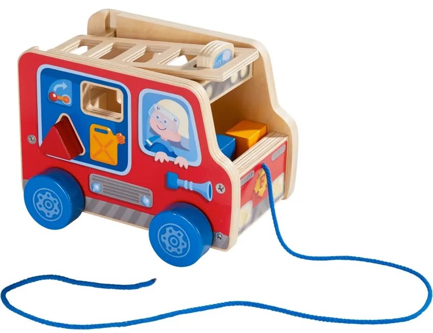 Ťahacia hračka s vkladacími tvarmi - hasičské vozidlo