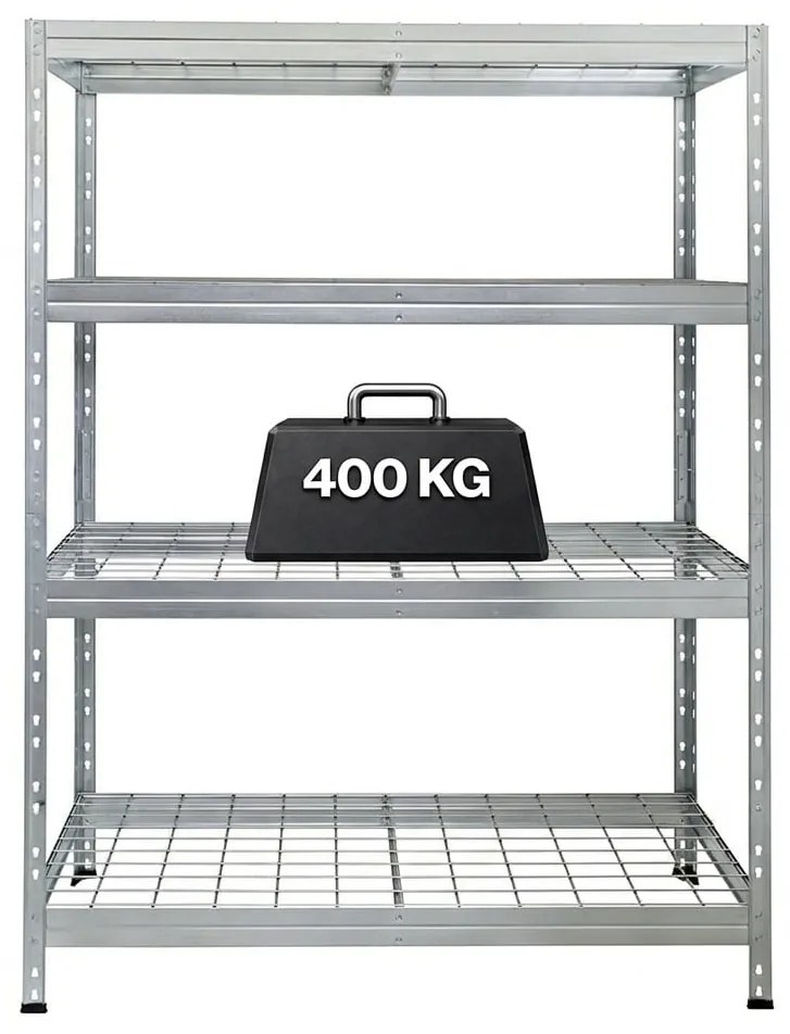 Bezskrutkový kovový regál RIVET so sieťovou drôtenou policou