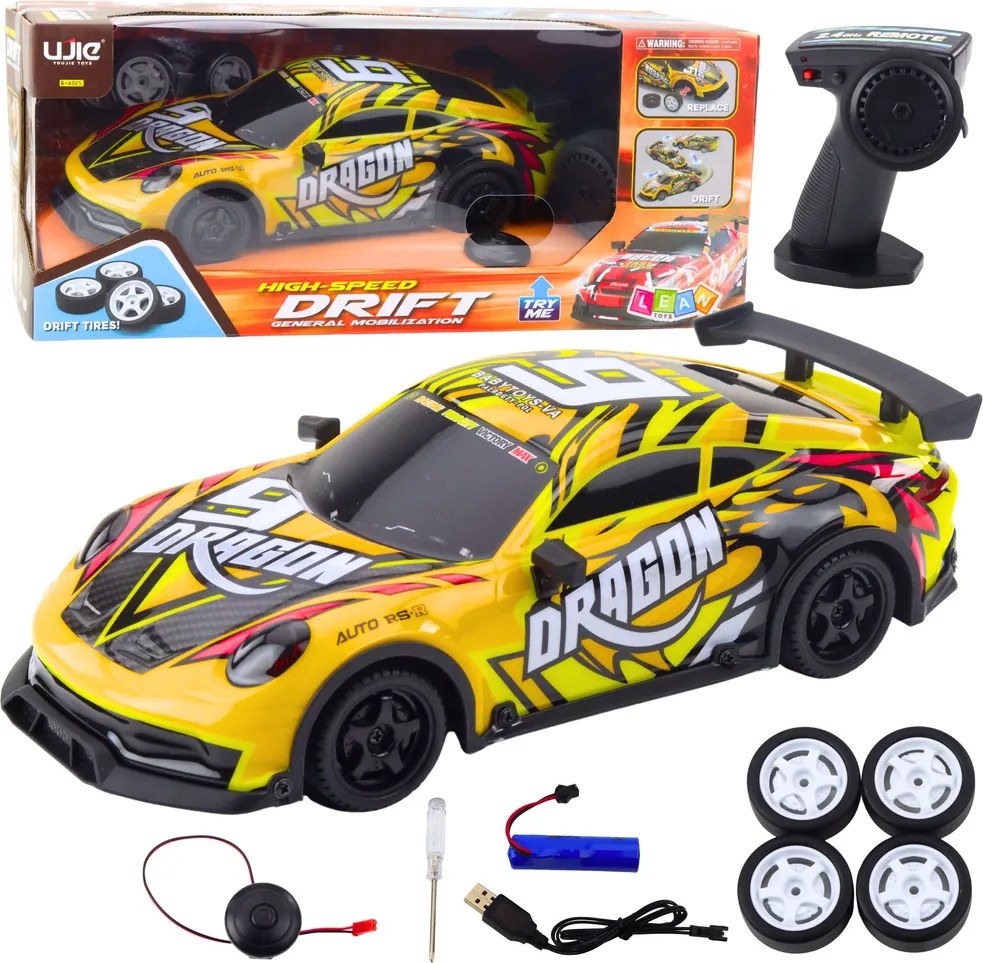 LEAN Toys Športové auto na diaľkové ovládanie RC Osvetlená karoséria Drift Yellow