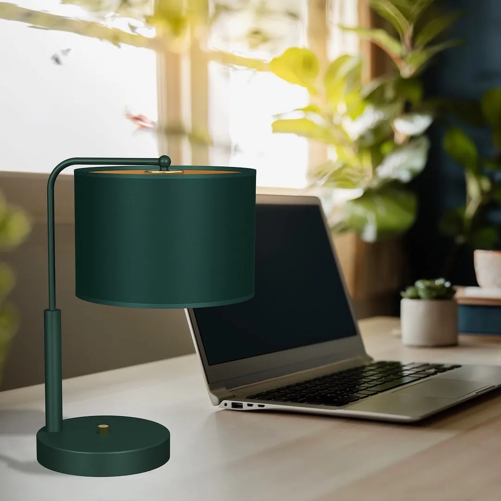 Stolná lampa Verde, 1x zelené textilné tienidlo, gr