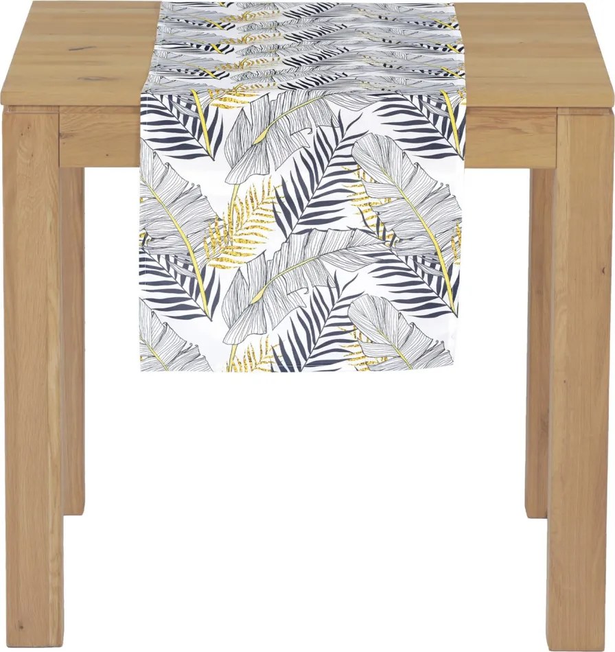 Behúň na stôl 40x150 cm, listy, biely