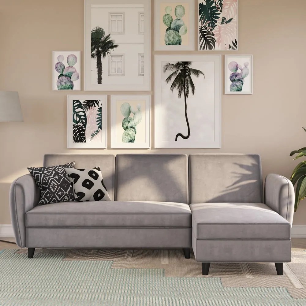 Sivá zamatová rozkladacia rohová pohovka Perry – Støraa