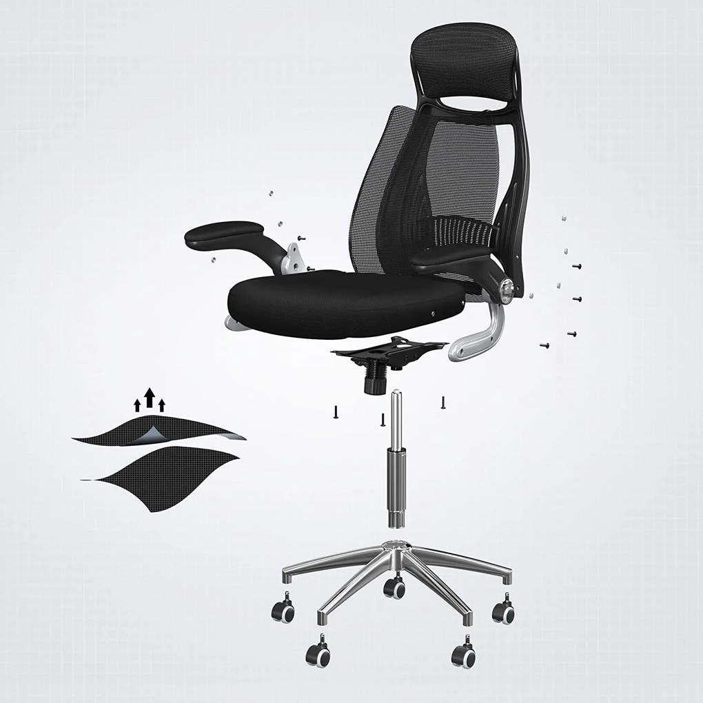 Kancelárska stolička s podrúčkami, ergonomické kreslo, čierne