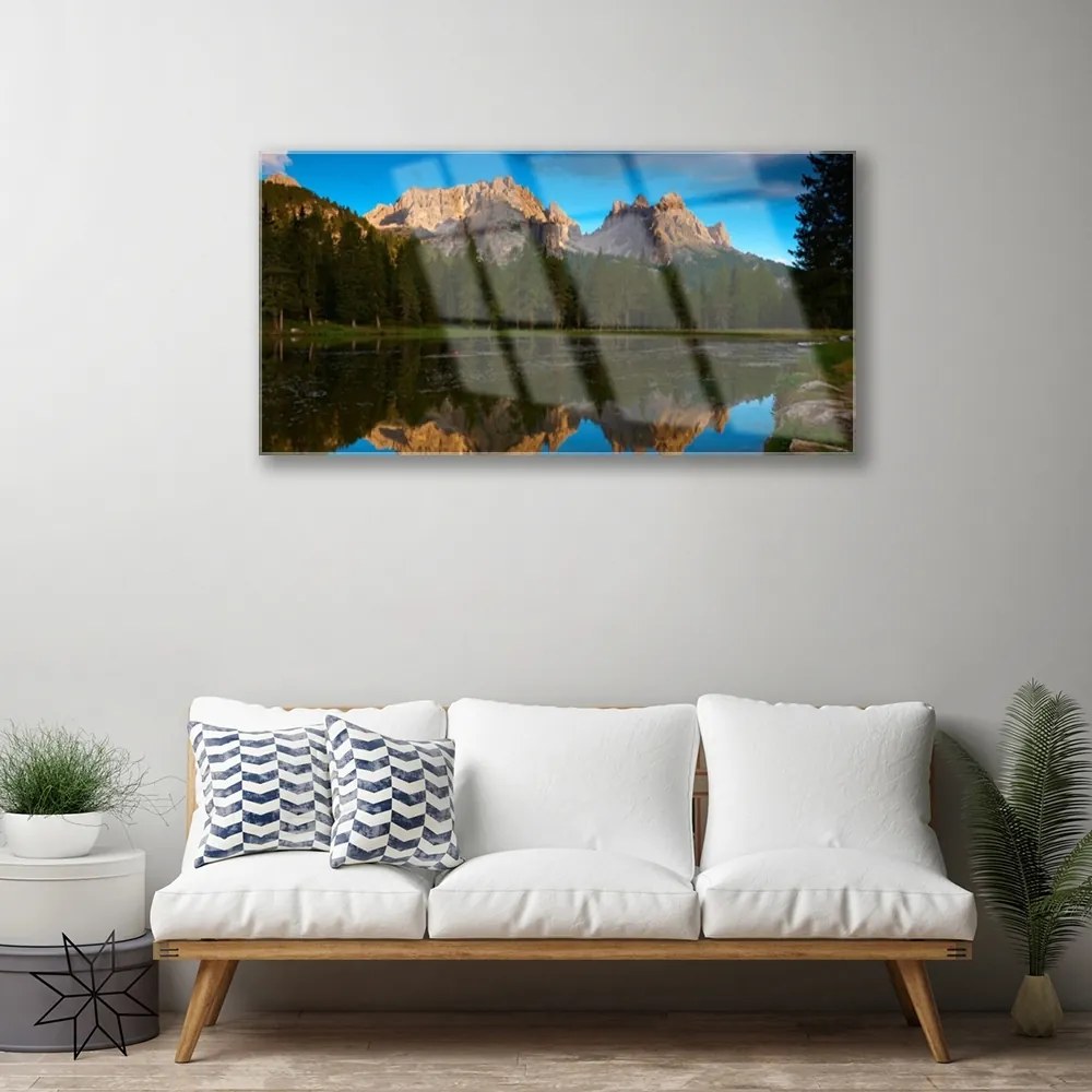 Obraz na akrylátovom skle Les jazero príroda 100x50 cm