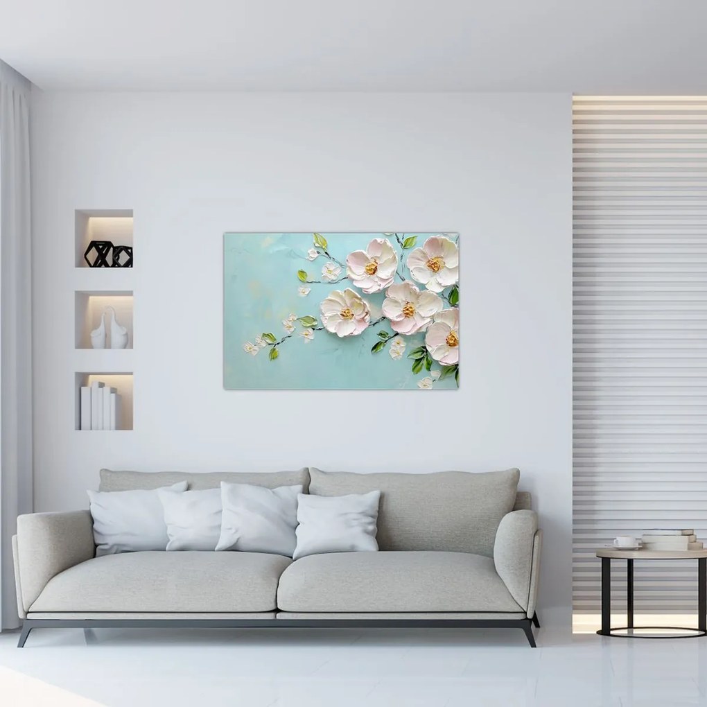 Obraz - Kvietky na modrom pozadí (90x60 cm)