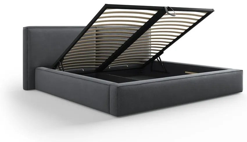 Tmavosivá čalúnená dvojlôžková posteľ s úložným priestorom a roštom 180x200 cm Arendal – Cosmopolitan Design