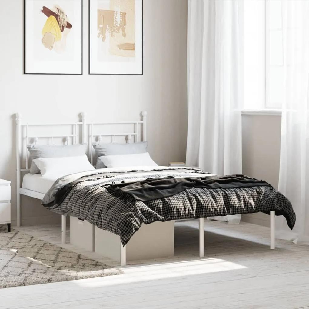 Kovový rám postele s čelom biely 120x190 cm 374385