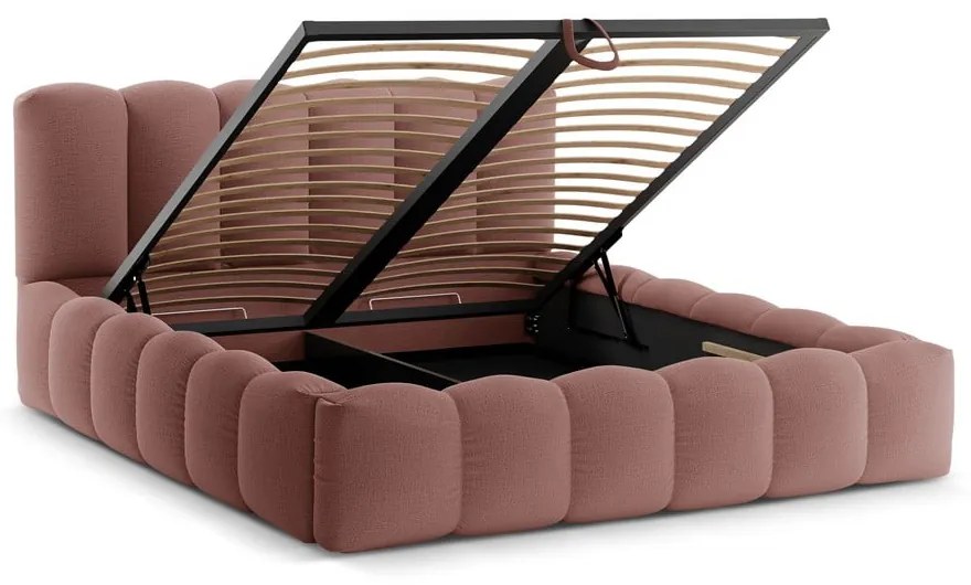Ružová čalúnená dvojlôžková posteľ s úložným priestorom s roštom 160x200 cm Lupine – Micadoni