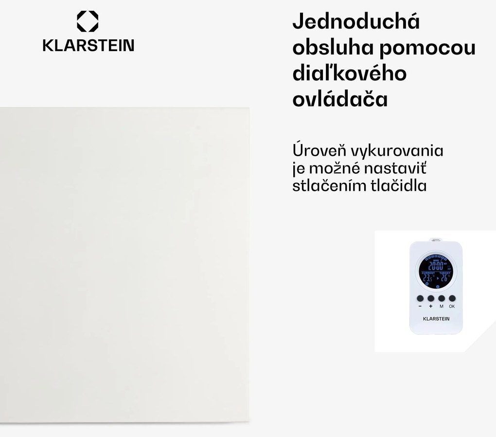 Klarstein Wonderwall Air Infinite, infračervený ohrievač, 60 x 50 cm, 300 W, na stenu, diaľkový ovládač, biely