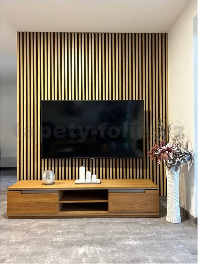 Akustické dekoračné panely dub svetlý 3D lamely na filcovom podklade 270 x 40 cm