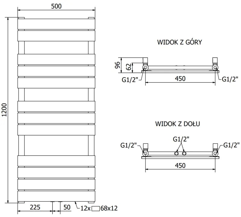 Mexen Ceres, vykurovacie teleso 1200 x 500 mm, 610 W, čierna, W111-1200-500-00-70