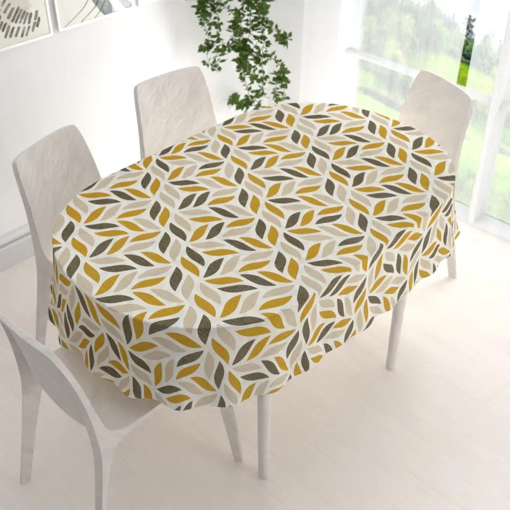 Biante Bavlnený oválny obrus Sandra SA-423 Zlato-hnedé listy na krémovom 140x200 cm