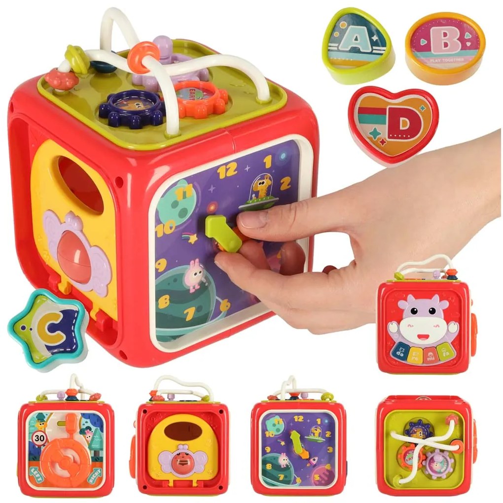 KIK Vzdelávacia senzorická kocka 6v1 Montessori triedič