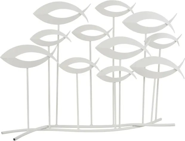 Biela kovová dekorácia rybiek na podstavci - 65 * 10 * 48,5 cm