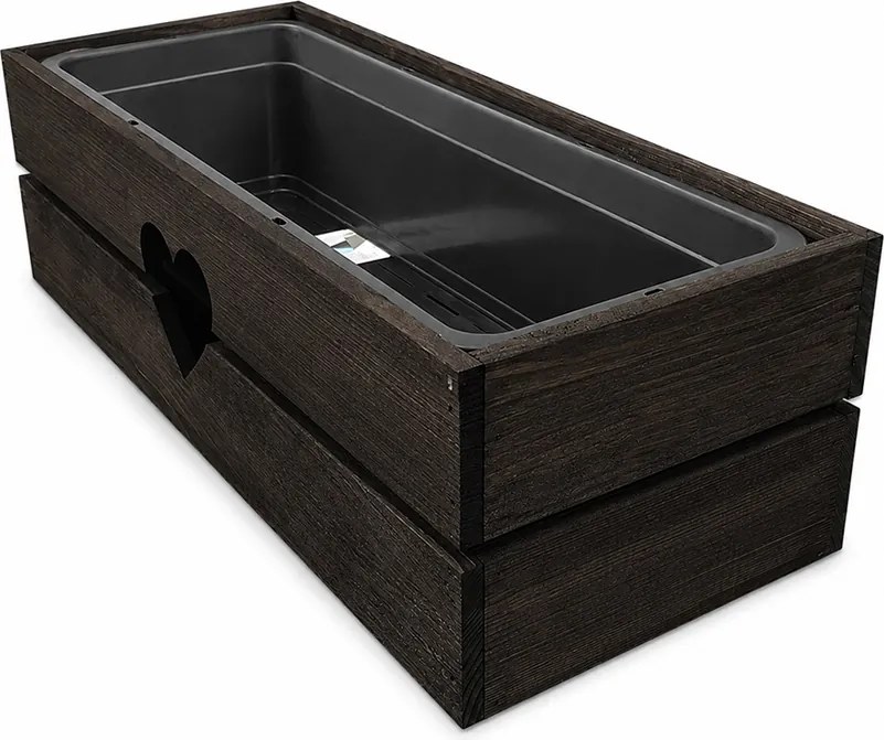 AMADEA Drevený obal na kvetináč so srdcom tmavý, 52x21,5x17cm Český výrobok