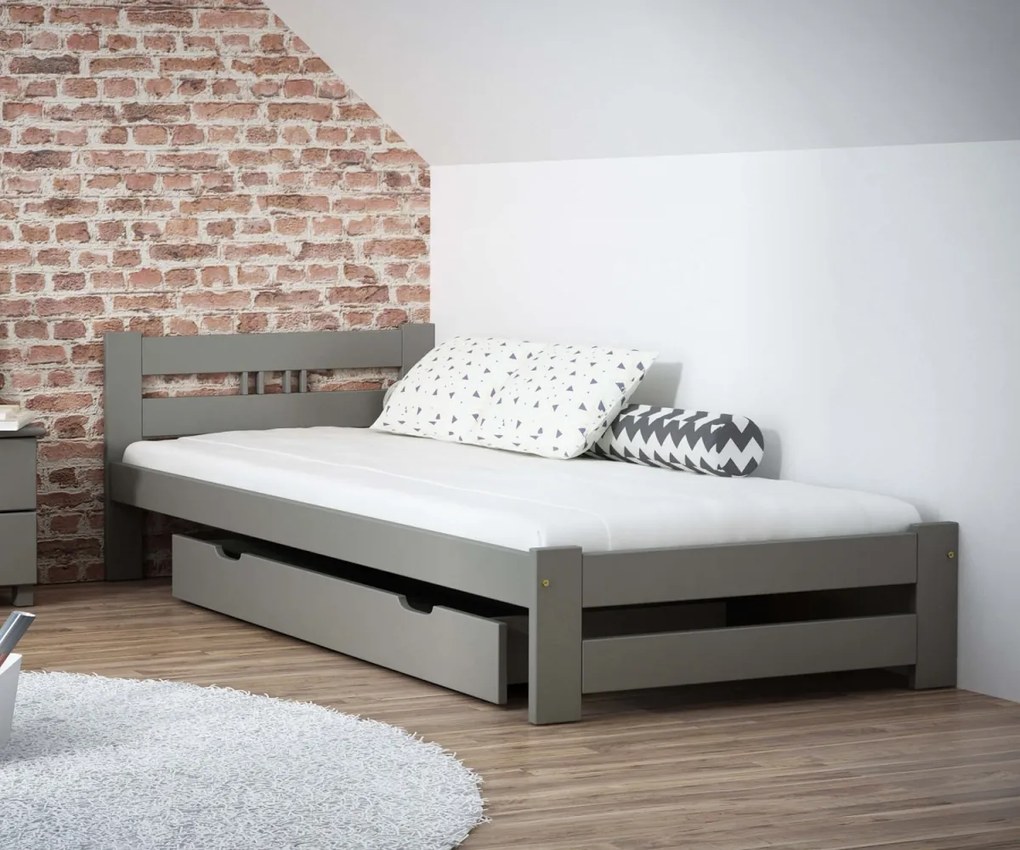 AMI nábytok Postel borovice LUX VitBed 90x200cm masiv šedá