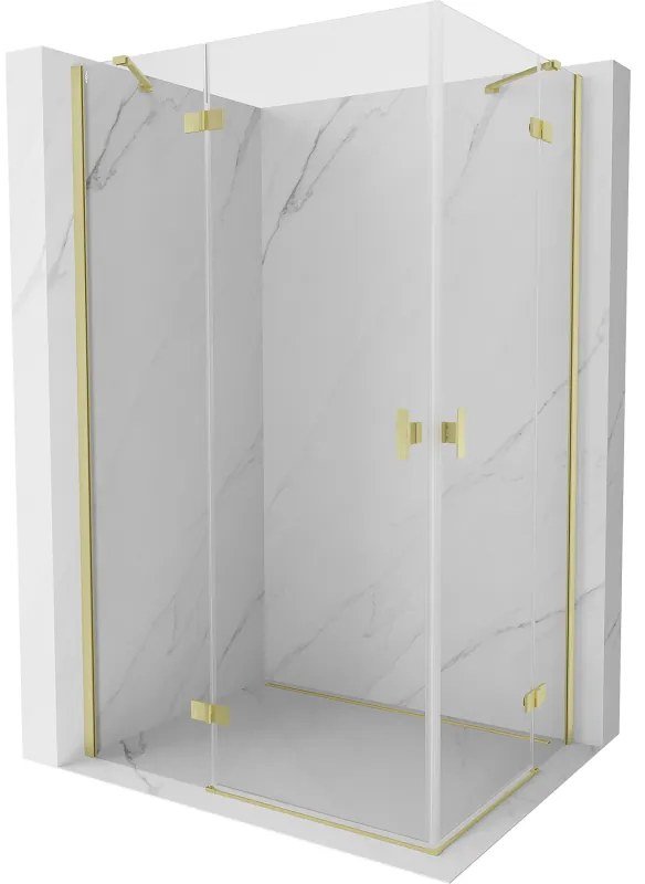 Mexen Mist-H Duo, 2-krídlový výklopný sprchový kút 95 x 75 cm, číre sklo, zlatý matný profil, 8A5-095L-075P-55-00