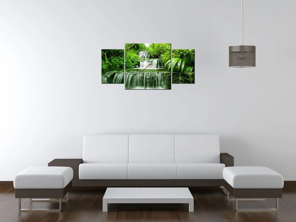 Gario Obraz s hodinami Vodopád v dažďovom pralese - 3 dielny Rozmery: 90 x 70 cm
