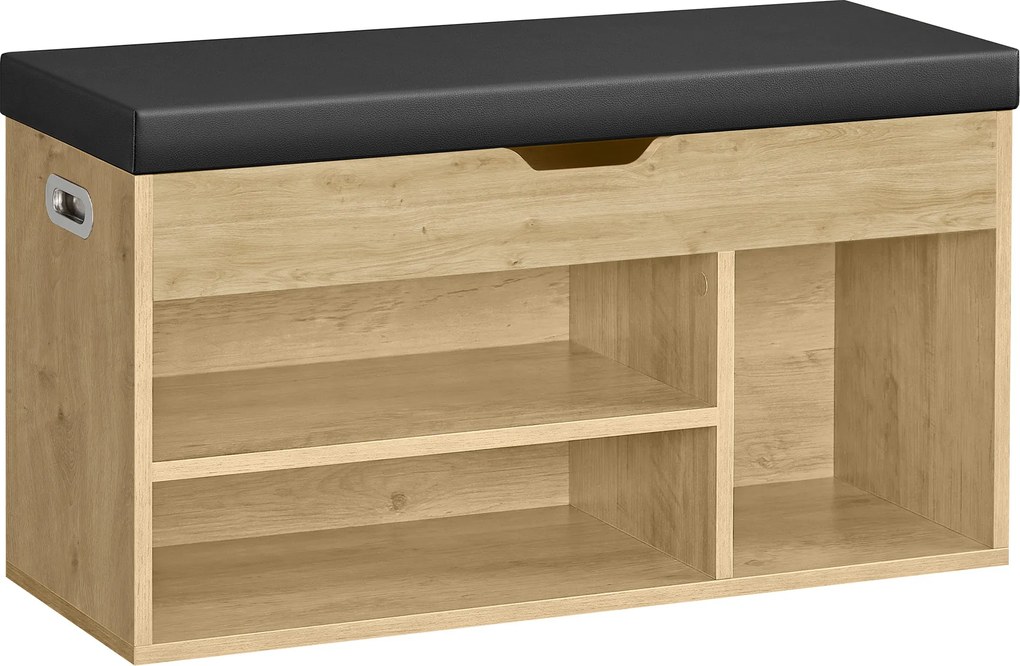 Botník s lavicou a čiernym sedákom z eko kože TAYLOR ARTISAN 80x30x44 cm