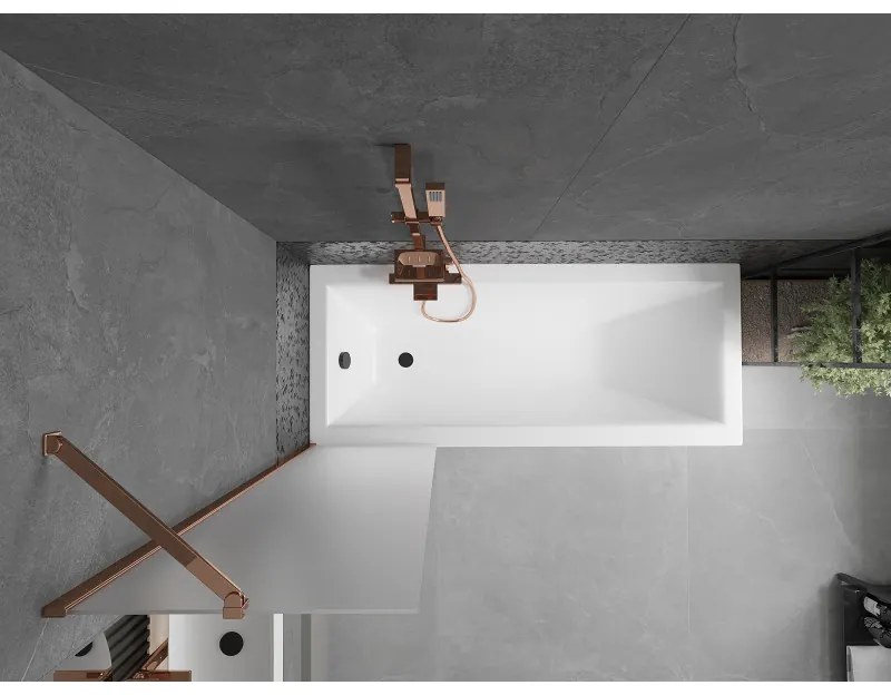 Mexen Next, vaňová zástena 1-krídlová 50 x 150 cm, fixné krídlo, 6 mm námraza sklo, ružové zlato profil, 895-050-000-00-30-60