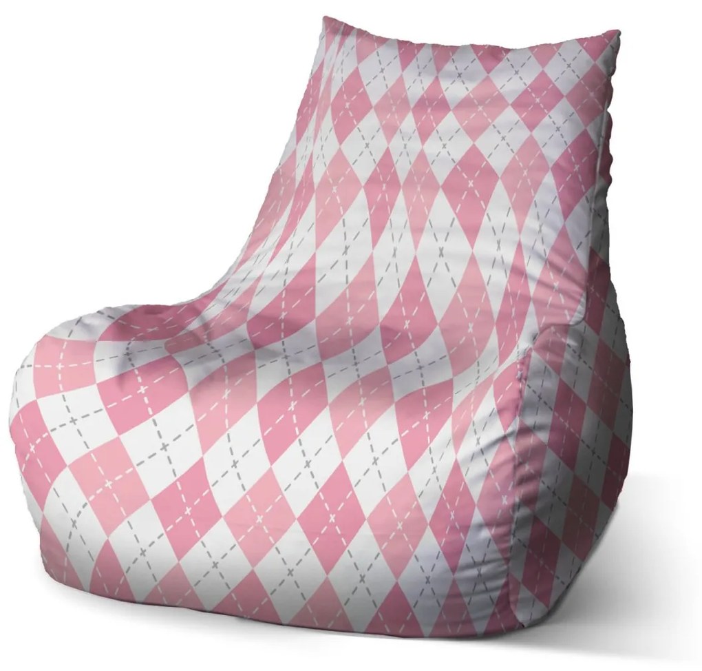 Sablio Sedací vak Bean Ružové a biele kosoštvorčeky - 100 x 90 x 45 cm
