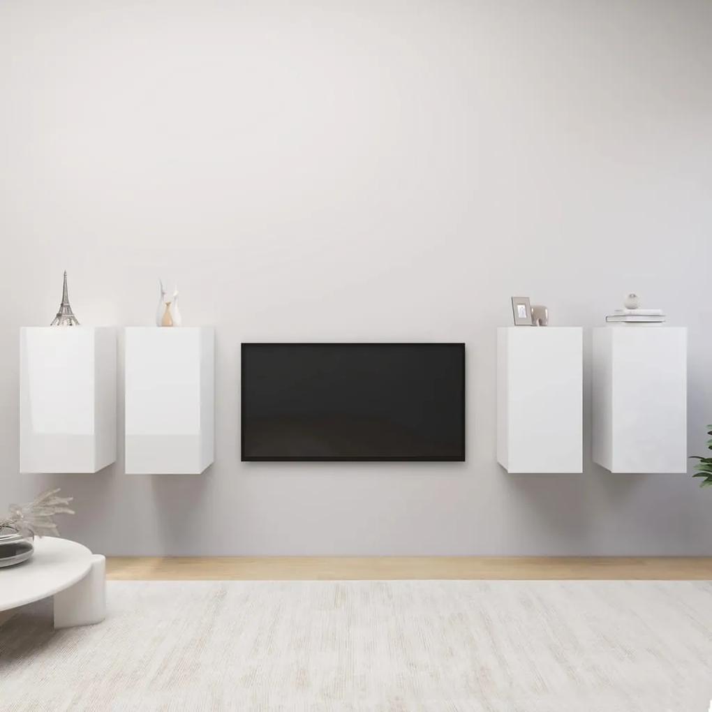 TV skrinky 4 ks lesklé biele 30,5x30x60 cm drevotrieska