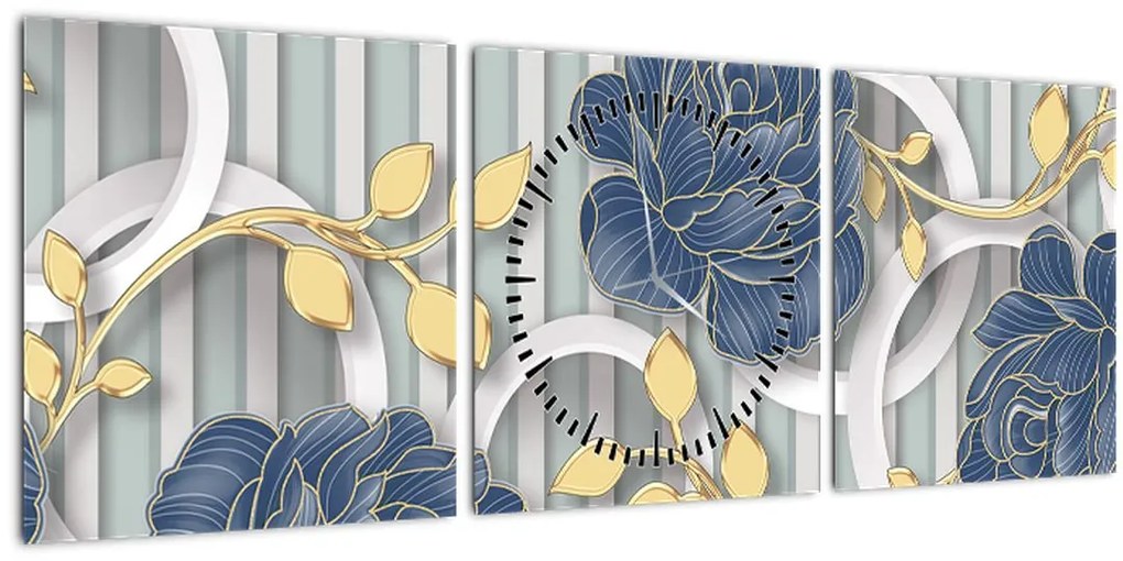 Obraz - Ruže a kruhy (s hodinami) (90x30 cm)