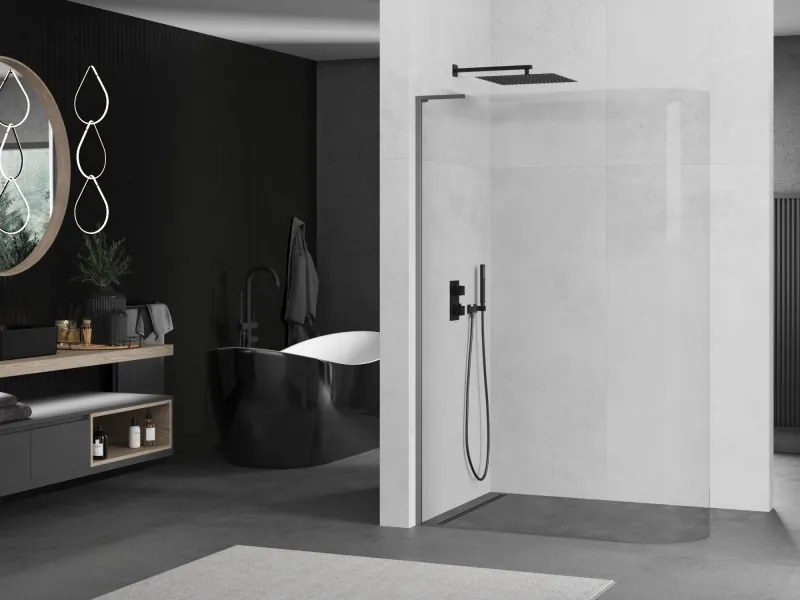 Mexen Kioto L, sprchová zástena Walk-In 90 x 200 cm, 8mm číre sklo, grafitový profil, 800-090-103-95-06