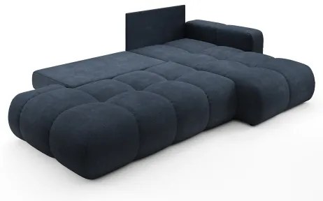 Rozkladacia rohová čalúnená sedacia súprava s úložným priestorom v tvare L ALMADA pravá modrá